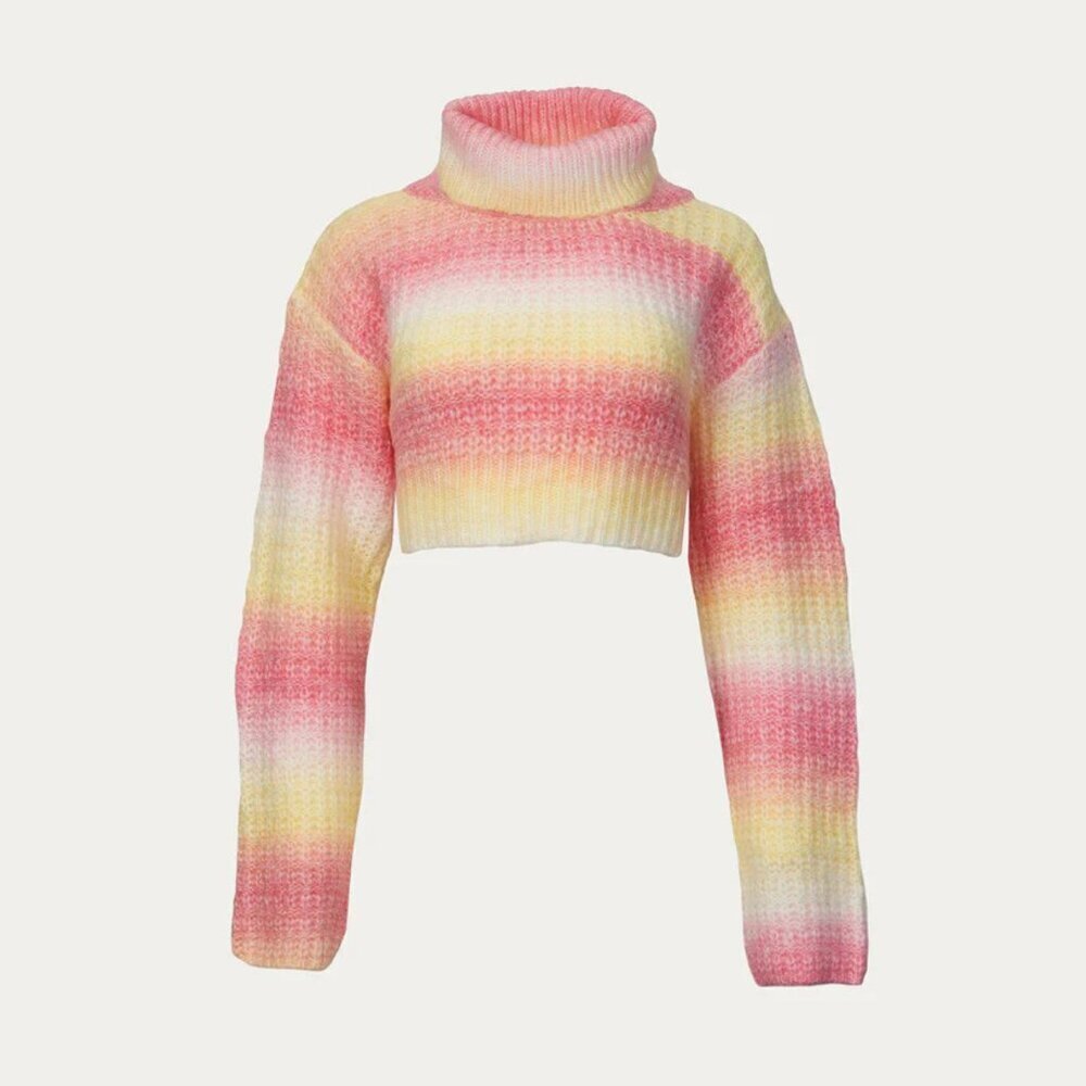 New! For Love And Lemons Multicolor Rosa Turtleneck Crop Sweater 1X 2668